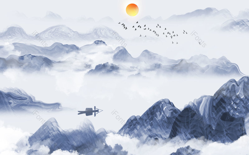 中国风水墨手绘风景山水插画背景设计,插画/手绘图,插画/手绘图库,插画/手绘图下载,插画/手绘